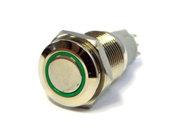 INTERRUTTORE LED 12V VERDE ANTIVANDALO  D.16MM COMPLETO DI CONNETTORE - Pack of 2 PZ