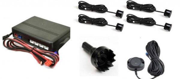 KIT 4 SENSORI PARCHEGGIO C/BUZZER C/SENSORI SCHERMATI PER PARAURTI IN METALLO
