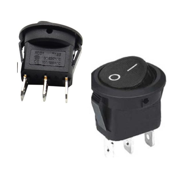 INTERRUTTORE TONDO NERO BASCULANTE 12/24V ON-ON DEVIATORE 3 FASTON